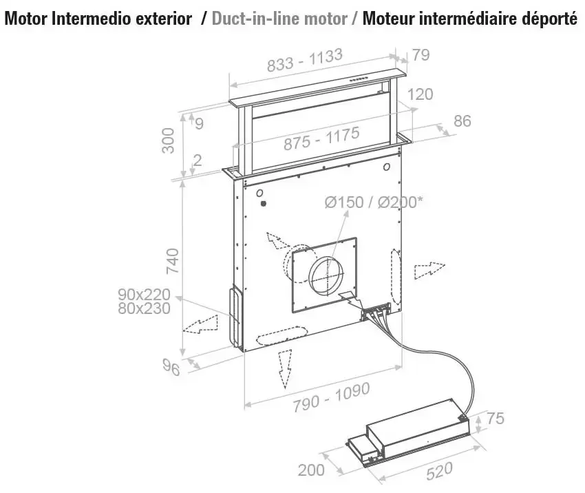 Встраиваемая в столешницу вытяжка Pando E-320/120 INOX V.2000