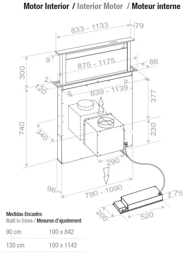 Встраиваемая в столешницу вытяжка Pando E-320/120 INOX V.950 SEC