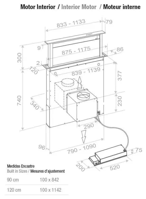 Встраиваемая в столешницу вытяжка Pando E-320/120 INOX V.2000